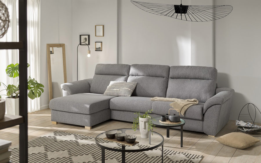Sofá cama chaise longue 10e-0006 color gris vista ambiente