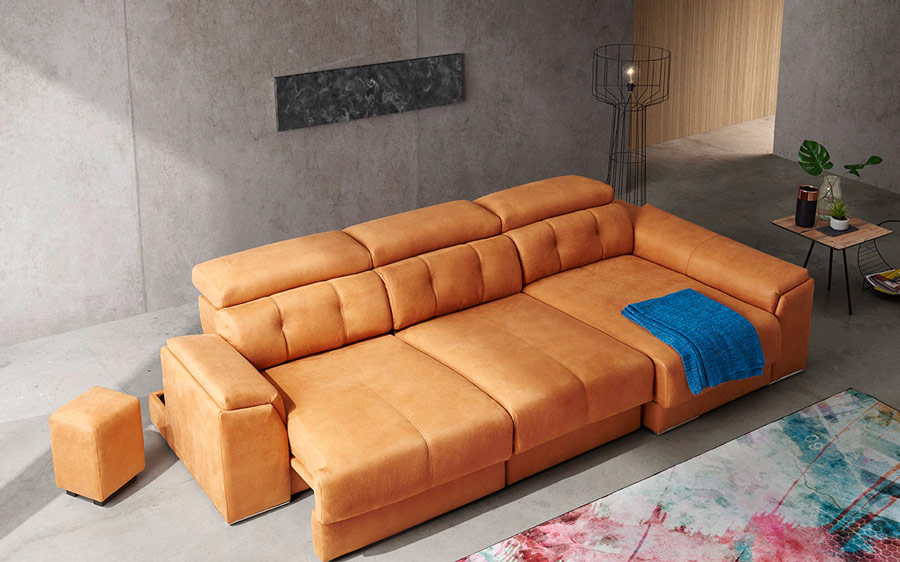 Sofá chaise longue 10b-0011 color naranja detalle asiento deslizante