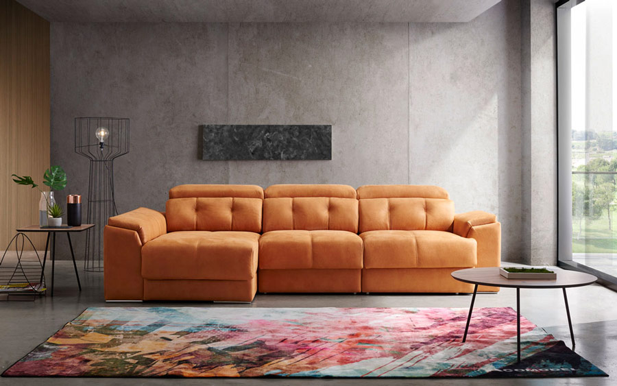 Sofá chaise longue 10b-0011 color naranja vista frontal