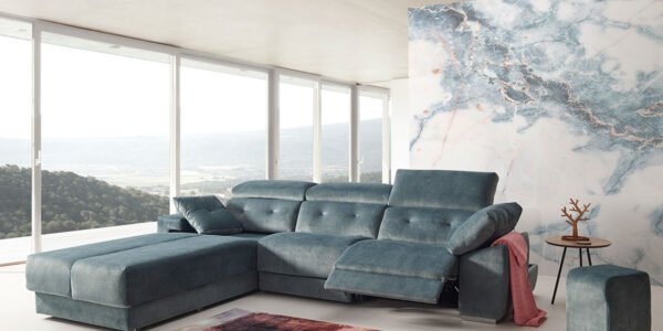 Sofá relax chaise longue 10b-0003 azul vista ambiente abierto