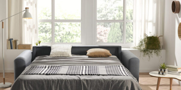 Sofá cama 10e-0010 color gris vista detalle de cama